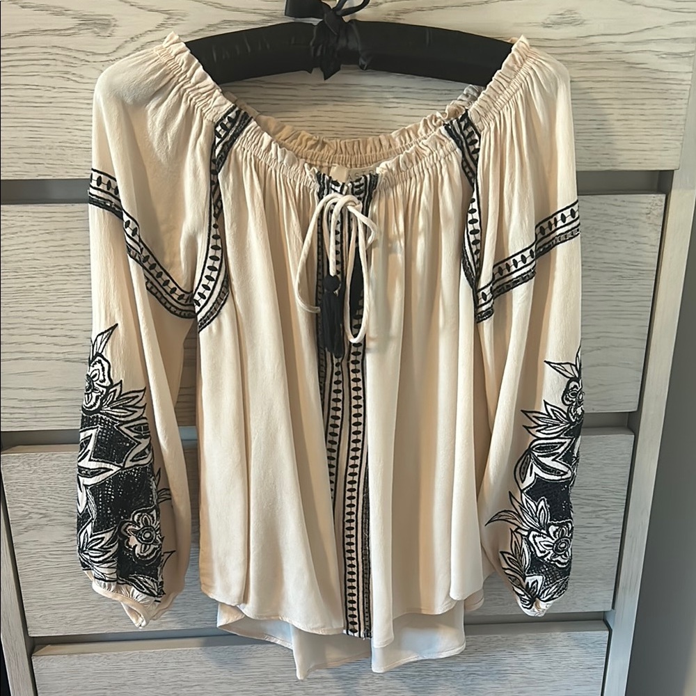 ASTR The Label cream and black crochet blouse